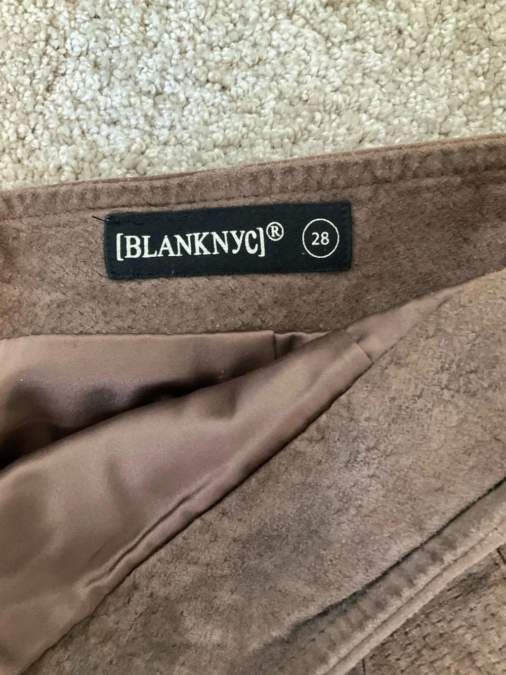 BlankNYC Brown Suede Leather Mini Skirt Size 28 Front Slit